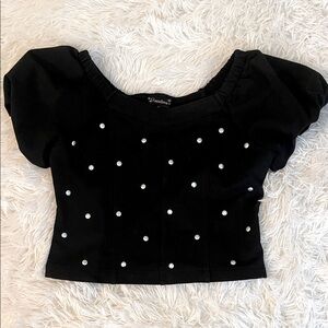 Xtraordinary Black Puff Sleeve Top with Stud Accents Size Medium NWT